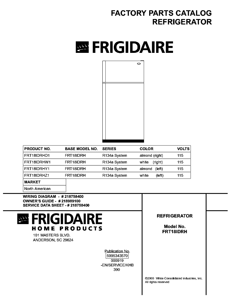 FRIGIDAIRE FRT18IDRH Service Manual download, schematics, eeprom ...