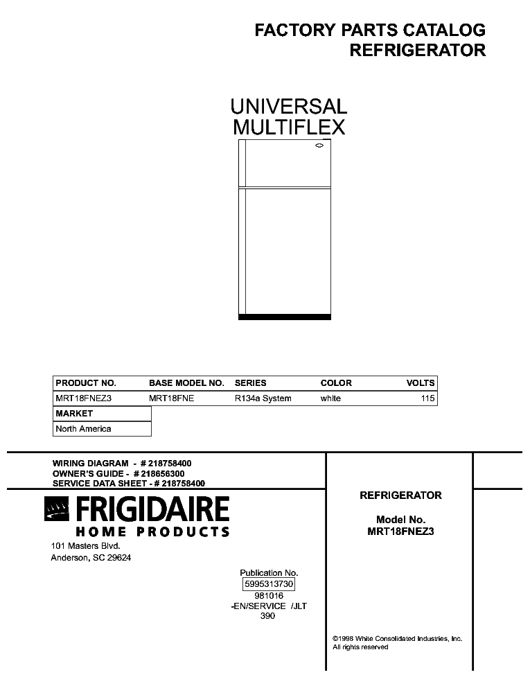 FRIGIDAIRE MRT18FNEZ3 Service Manual download, schematics, eeprom ...