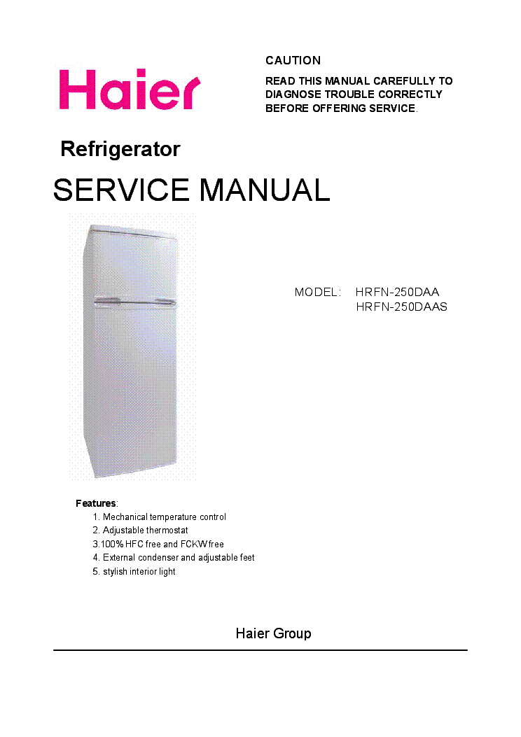 HAIER HRFN-2500DAA HRFN-250DAAS service manual