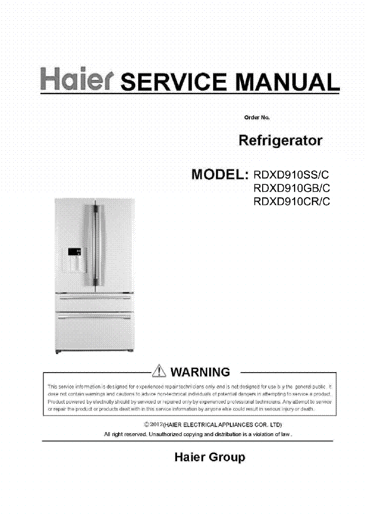 HAIER RDXD910SS RDXD910GB RDXD910CR C SM service manual