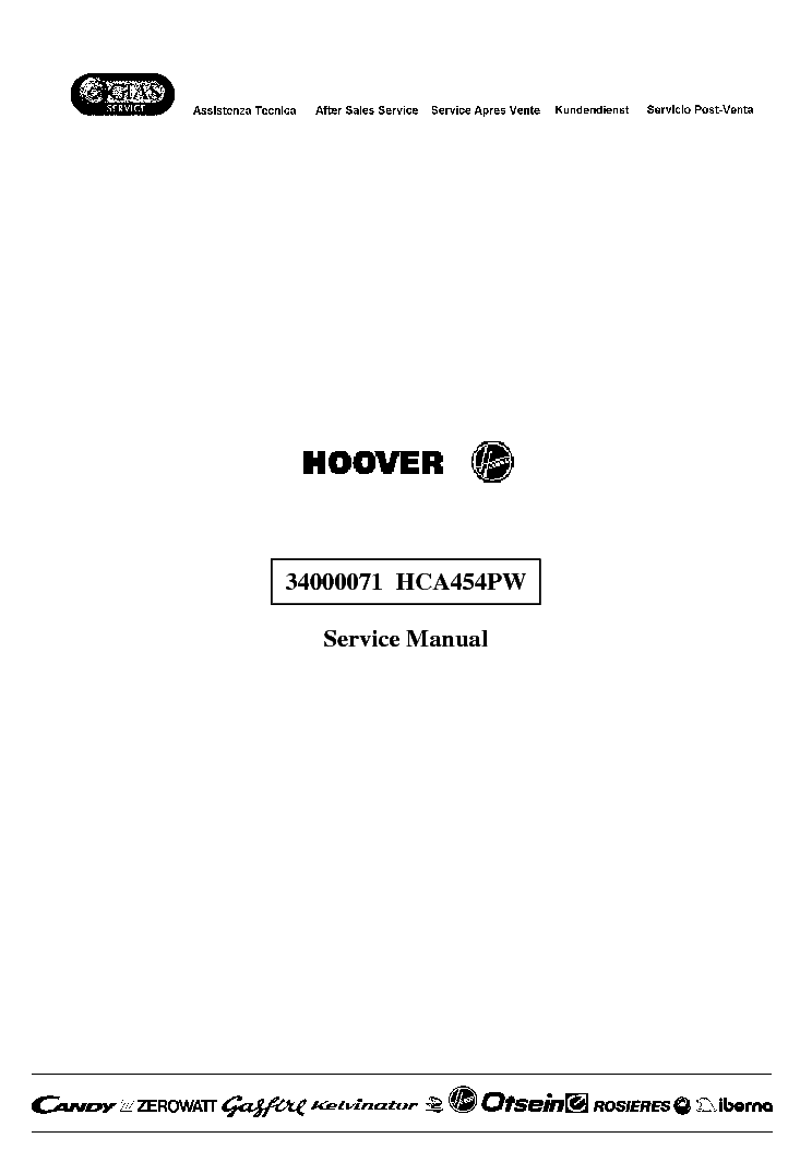 HOOVER HCA454PW Service Manual download, schematics, eeprom, repair