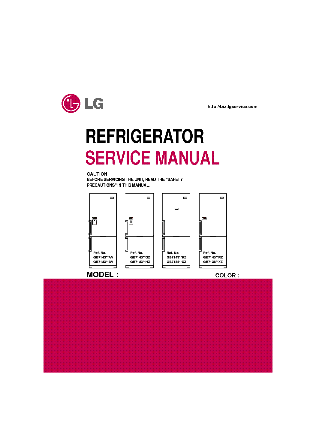 LG GB 7138 GB7143--AV-BV-GZ-HZ-RZ-XZ service manual (1st page)