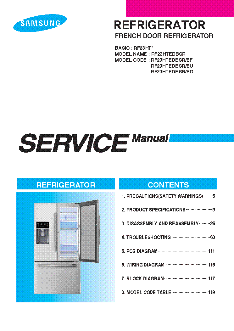 SAMSUNG RF23HTEDBSR REFRIGERATOR Service Manual download, schematics