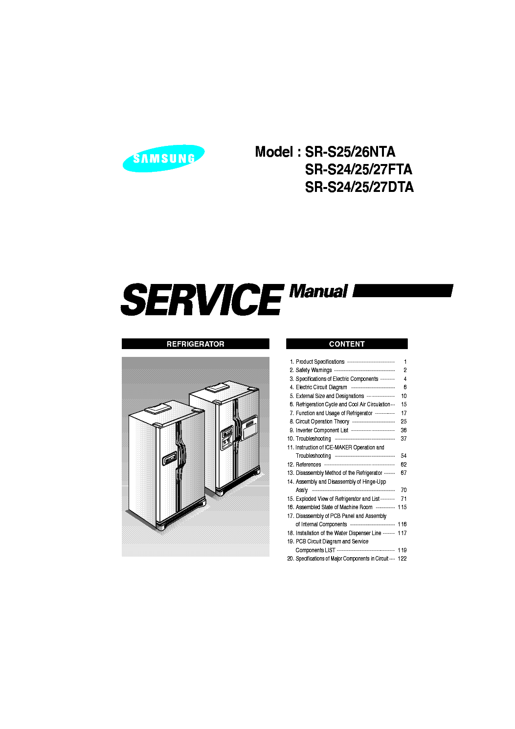 SAMSUNG SR-S25 26NTA,SR-S24 25 27FTA,SR-S24 25 27DTA service manual (1st page)