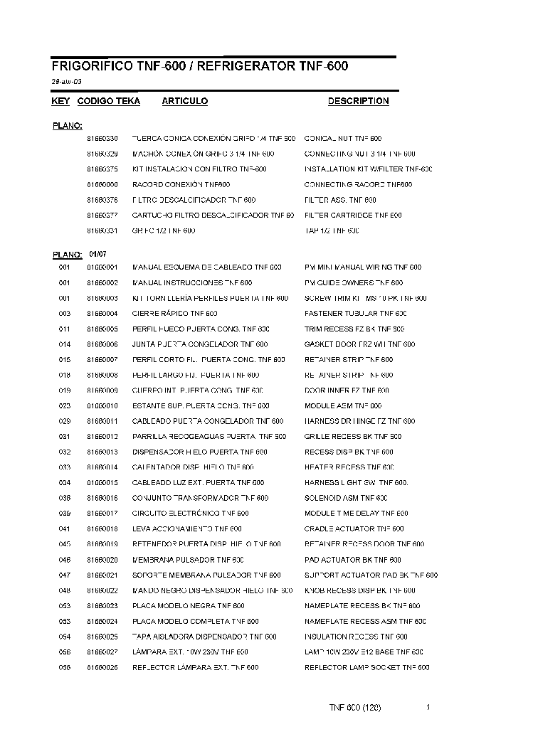 TEKA TNF-600 128 service manual