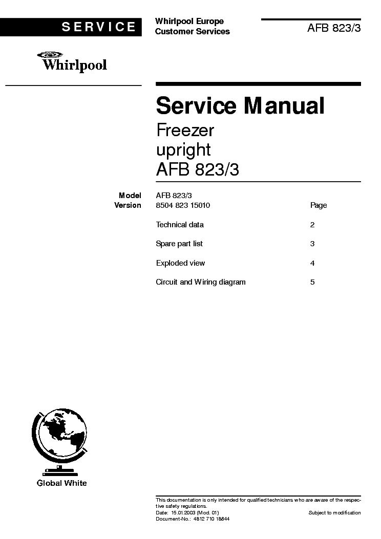 WHIRLPOOL AFB 823 3 15010 SM3 service manual