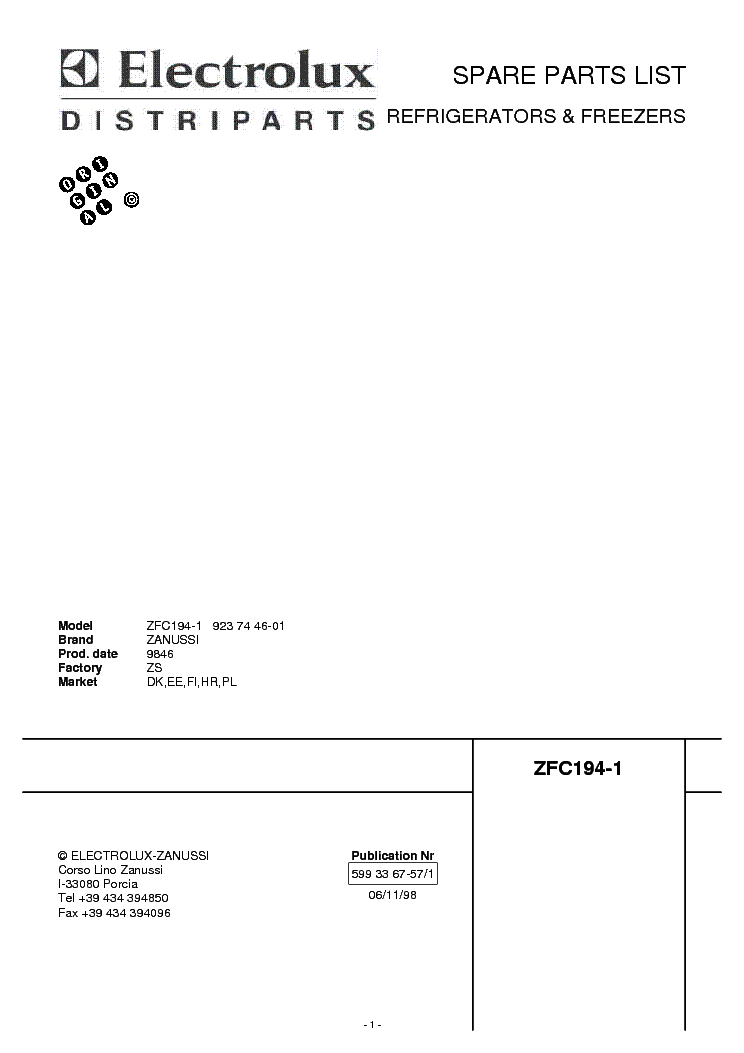 ZANUSSI ZFC 1941 service manual