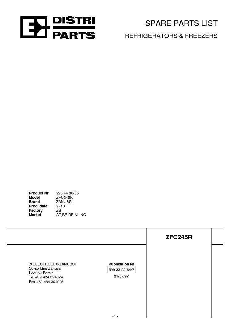 ZANUSSI ZFC 245R service manual