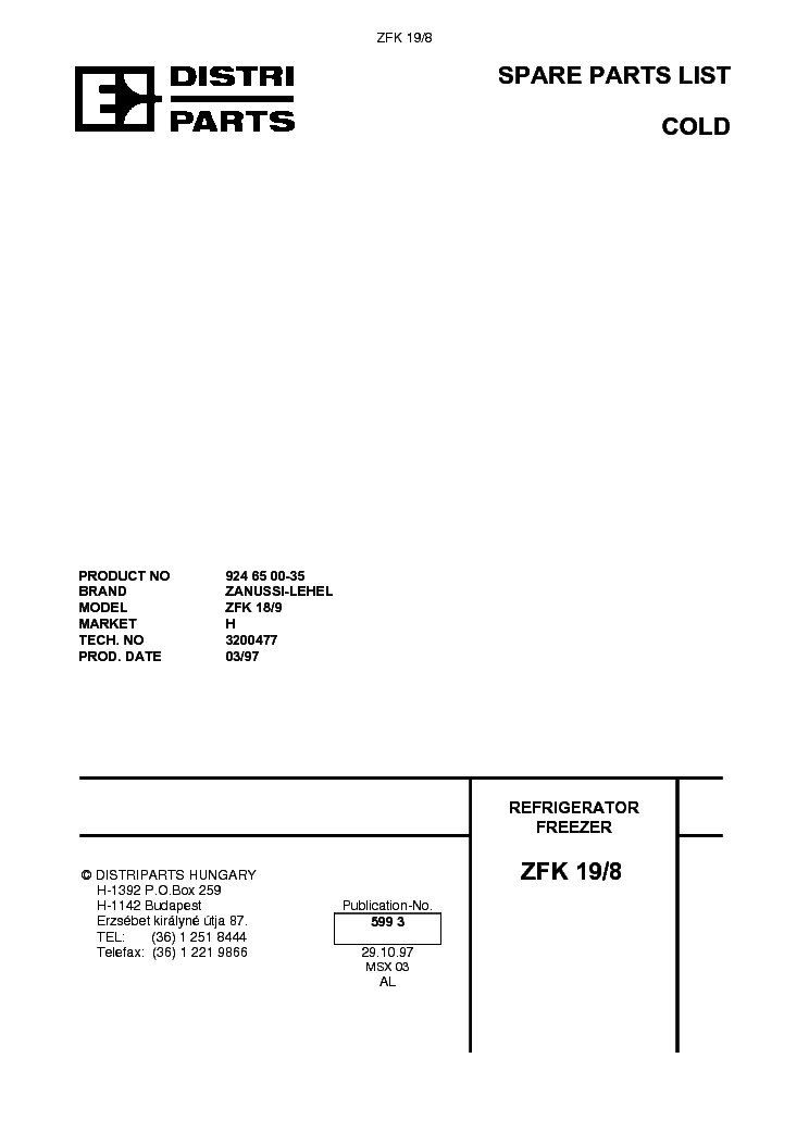 ZANUSSI ZFK 19-8 Service Manual download, schematics, eeprom, repair ...