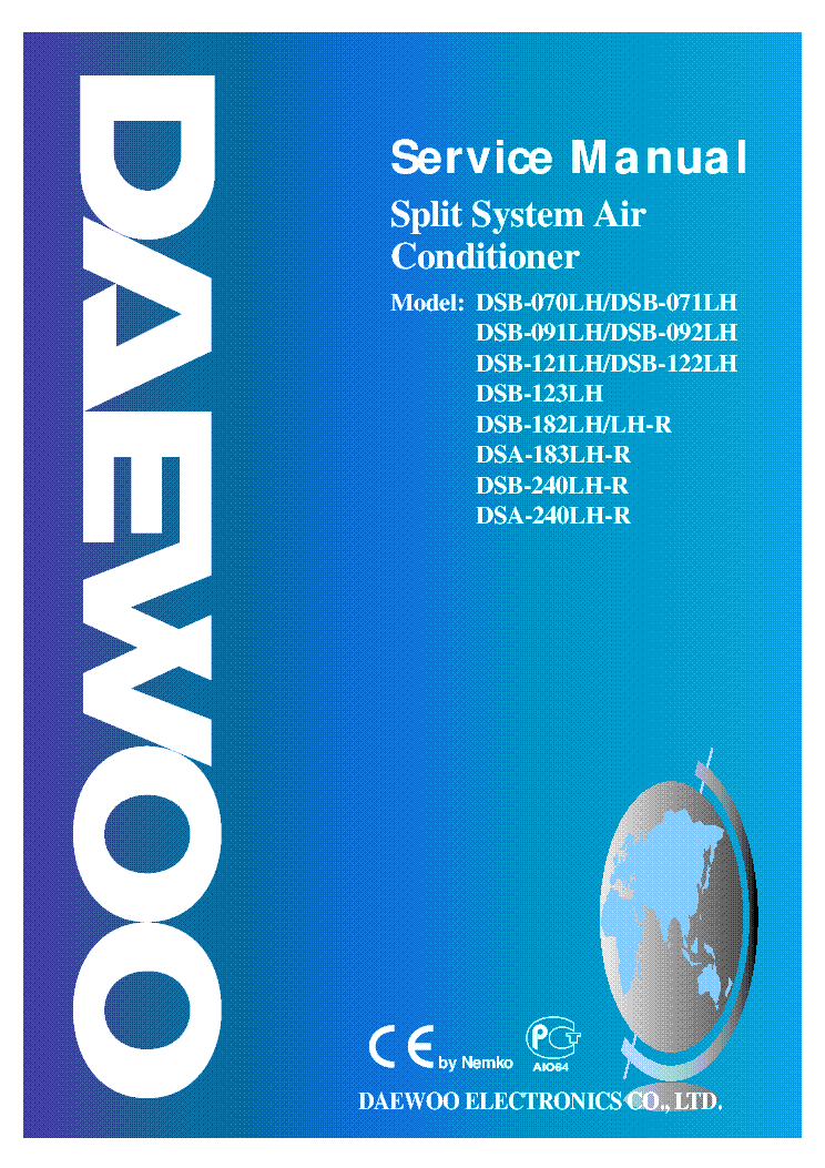 DAEWOO DSB-070-071-091-092-121-122-123-182-240LH-R DSA-183LH-R service manual
