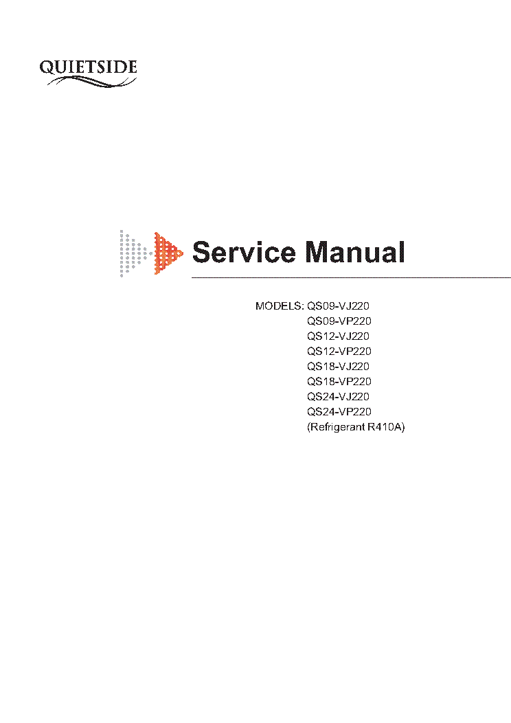 QUIETSIDE QS09-VJ220 VP220 QS12-VJ220 QS18-VJ220 QS24-VJ220 VP-220 R410A SM service manual (1st page)