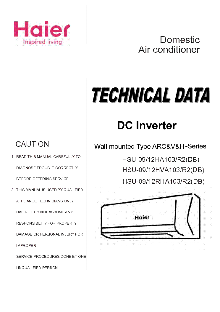 HAIER HSU-09 HA HVA RHA103R2DB-TD Service Manual download, schematics ...