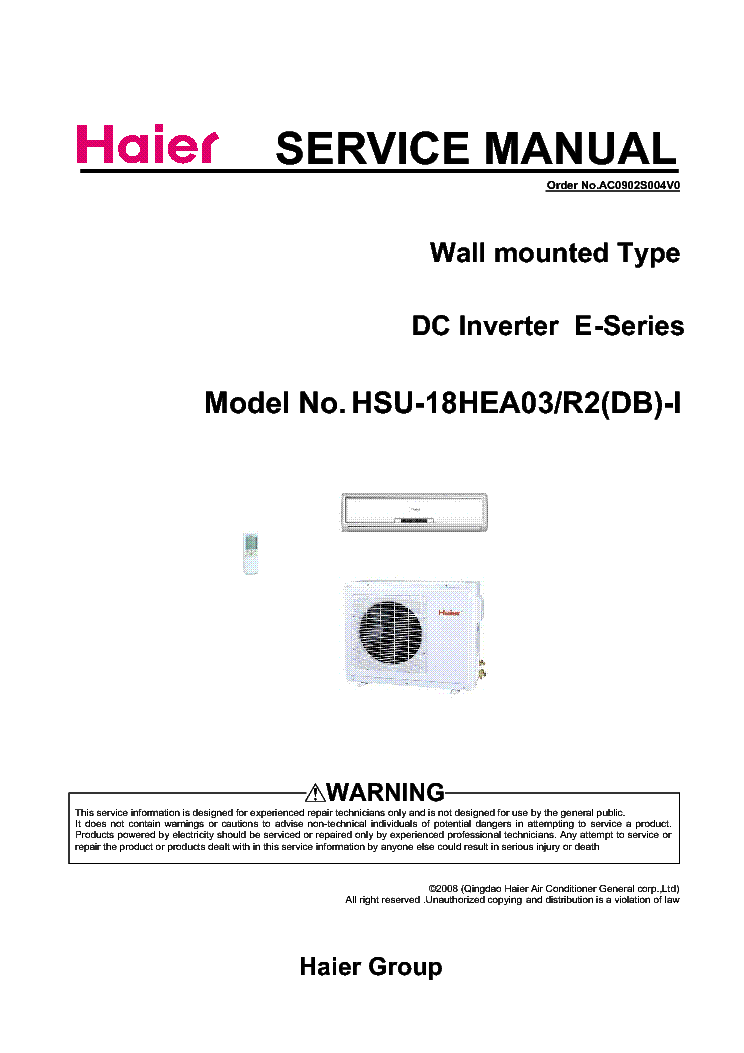 HAIER HSU-18HEA03R2 service manual