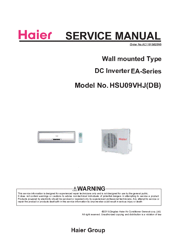 HAIER HSU09VHJ DB SM service manual