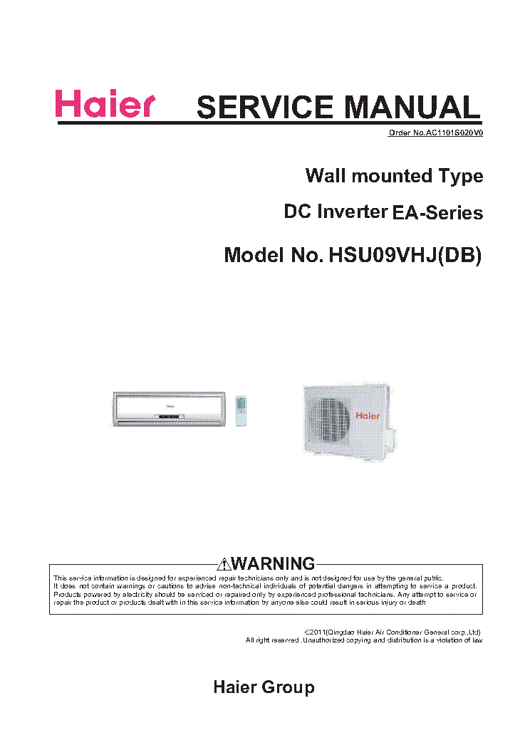 HAIER HSU09VHJ SM FULL Service Manual download, schematics, eeprom ...