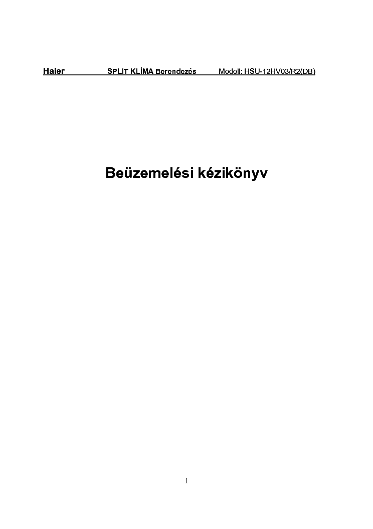HAIER HSU12HV03R2 DB BEUZEMELESI service manual