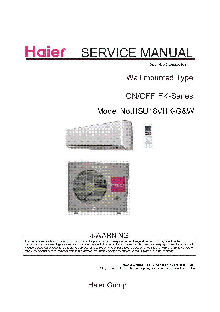 HAIER HSU18VHK-G W EK-SERIES SM service manual