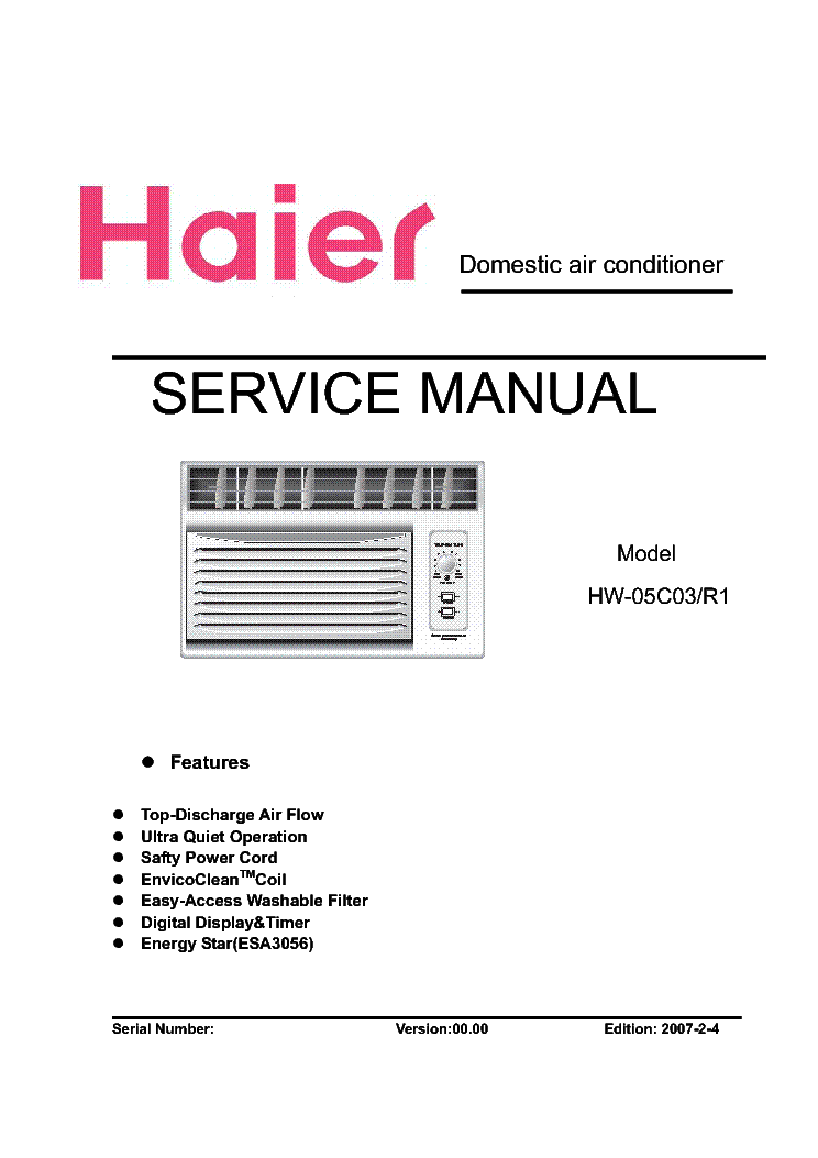 HAIER HW05C03R1 AIR CONDITIONER Service Manual download, schematics