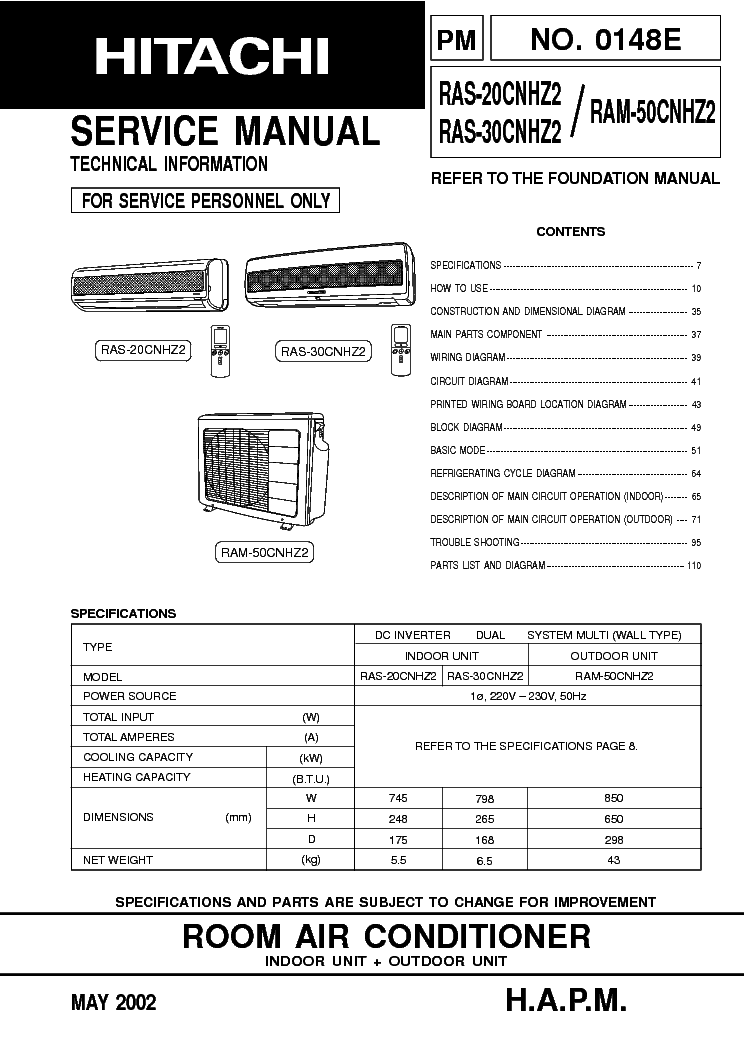 Hitachi Rac 18sx8 Ras 18sx8 Service Manual Download Schematics Eeprom Repair Info For Electronics Experts