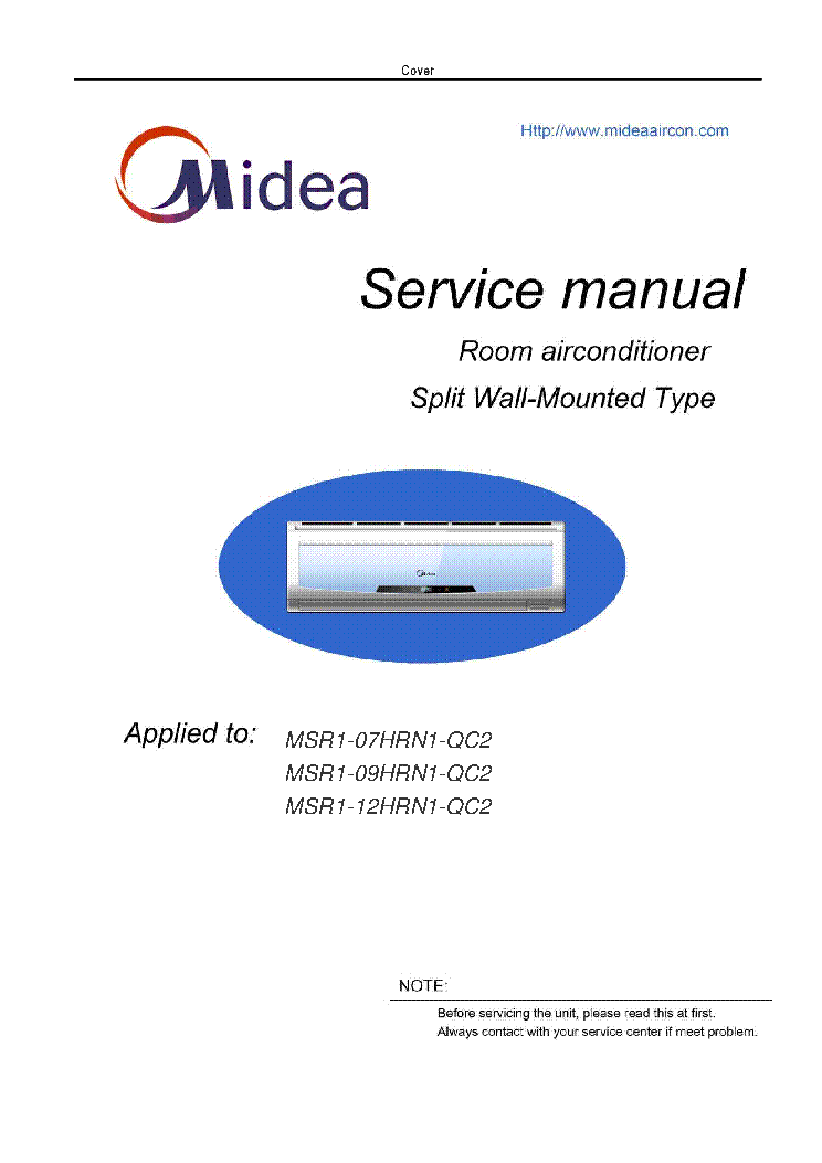 MIDEA MSR1-07HRN1-09HRN1-12HRN1-QC2 Service Manual download, schematics ...