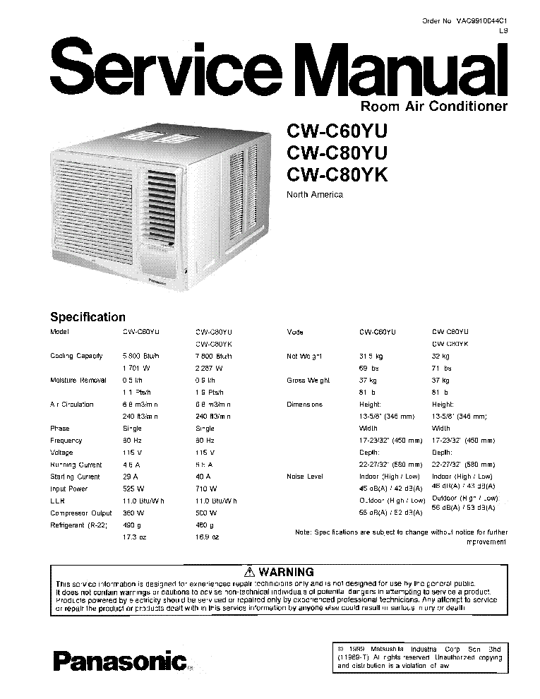 PANASONIC CW-C60YU CW-C80YU CW-C80YK SERVICE MANUAL service manual
