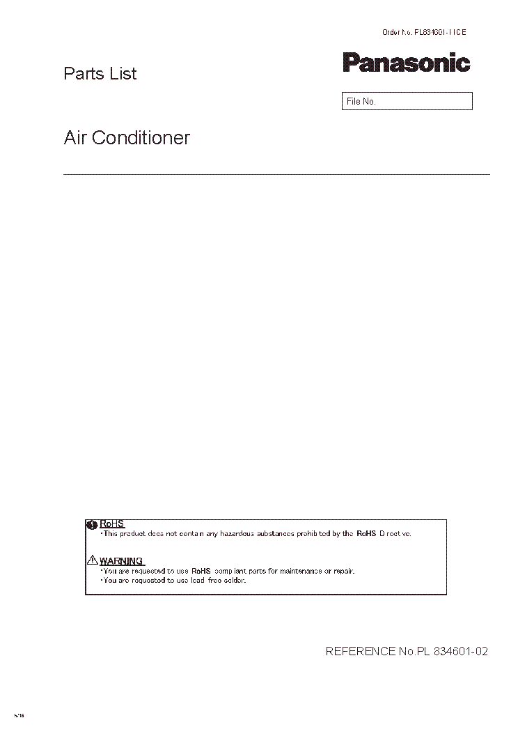 PANASONIC S-36PF1E5 S-45PF1E5 S-50PF1E5 S-60PF1E5 S-71PF1E5 S-100PF1E5 S-125PF1E5 S-140PF1E5 PARTS LIST service manual