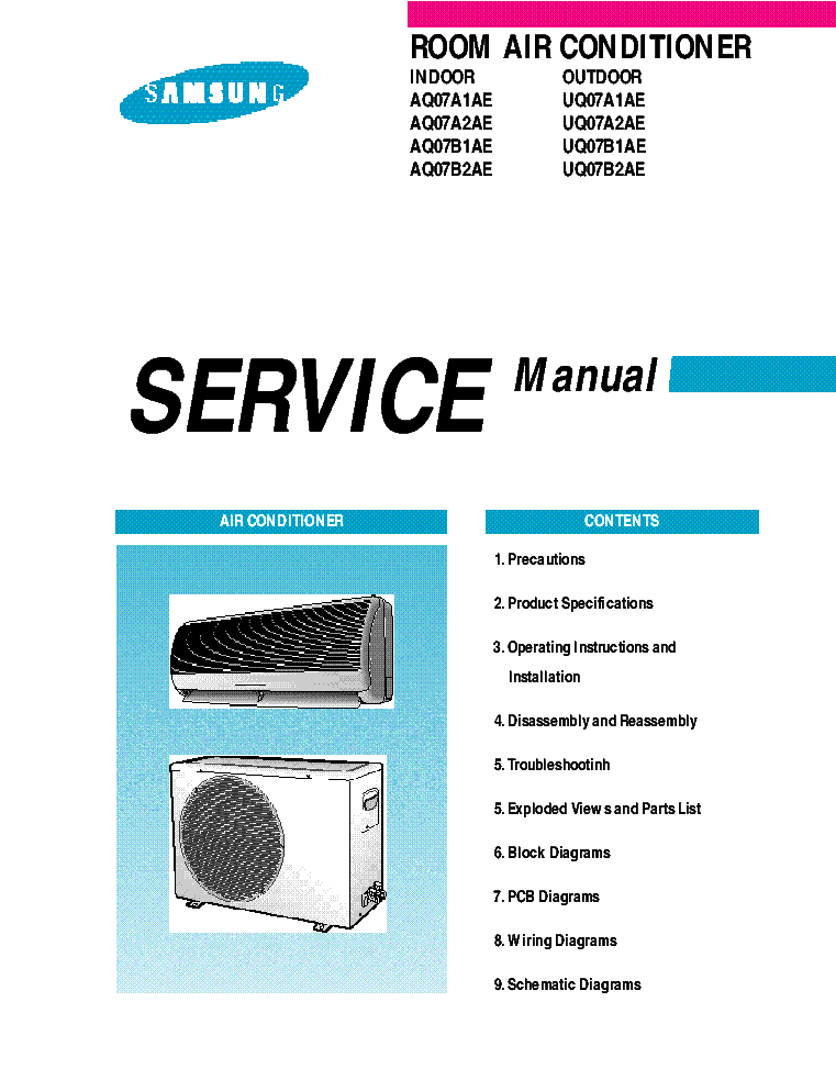 SAMSUNG AQ07A1AE UQ07A1AE AQ07A2AE UQ07A2AE AQ07B1AE UQ07B1AE AQ07B2AE UQ07B2AE service manual