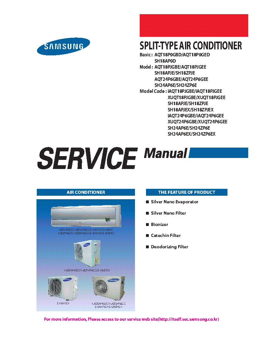 SAMSUNG AQT18PJGBE AQT18PJGEE SH18APJE SH18ZPJE AQT24P6GBE AQT24P6GEE SH24AP6E SH24ZP6E service manual