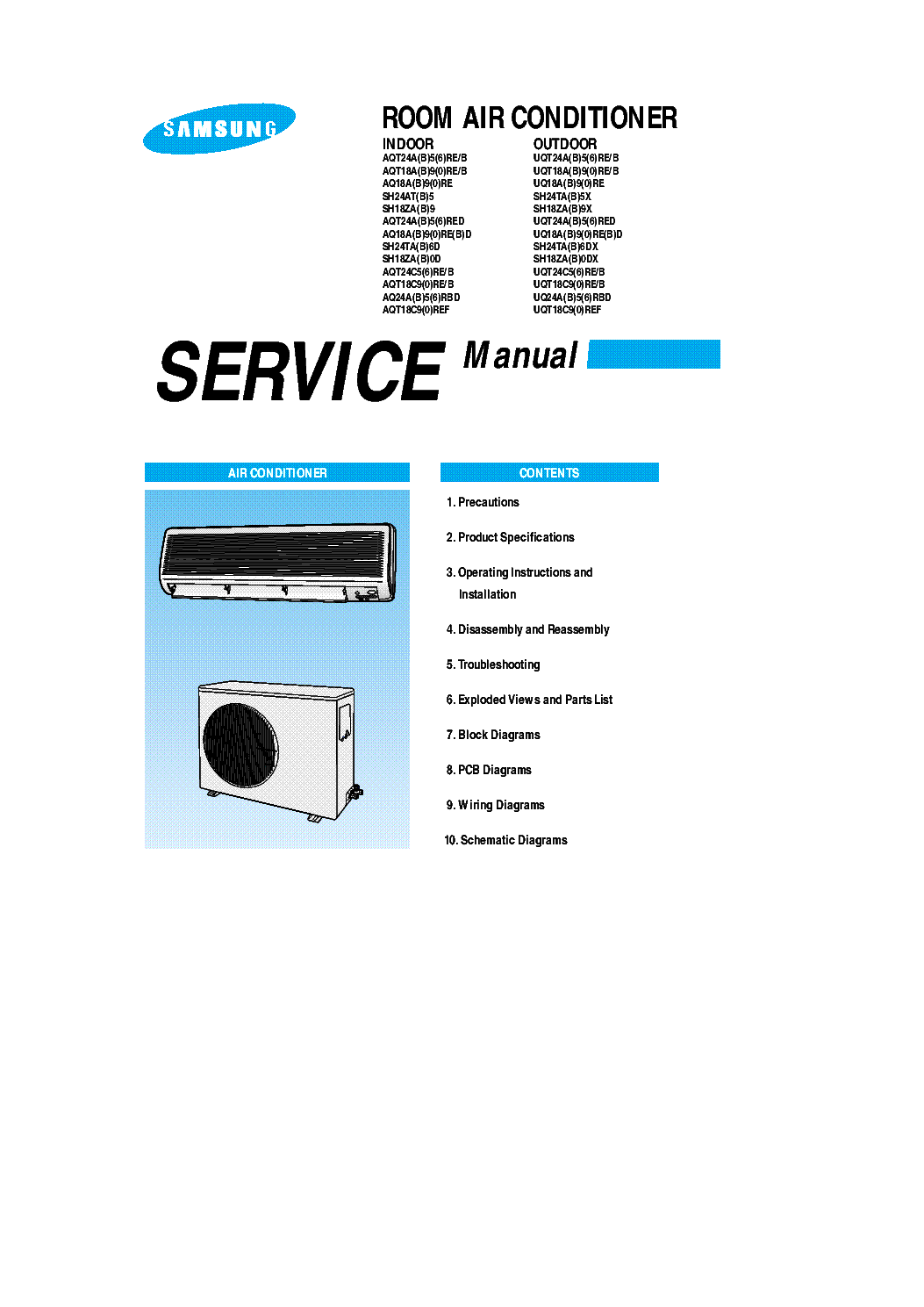 SAMSUNG AQT24A-UQT24A AQT18A-UQT18A AQ18A-UQ18A SH24AT-SH24TA SH18ZA AQT24A-UQT24A AQ18A-UQ18A SH24TA SH18ZA AQT24C5-UQT24C5 AQT18C9-UQT18C9 AQ24A-UQ24A AQT18C9-UQT18C9 SERIES service manual