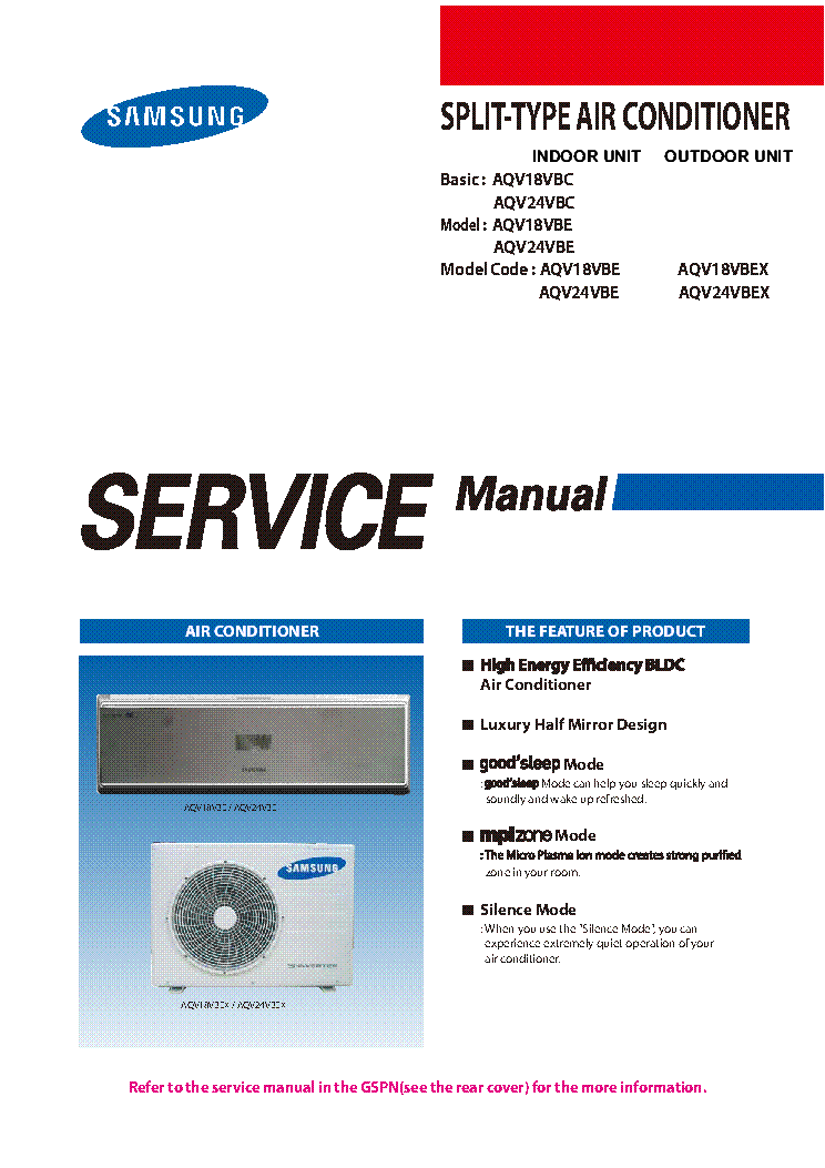 SAMSUNG AQV18VBE AQV18VBEX AQV24VBE AQV24VBEX service manual (1st page)