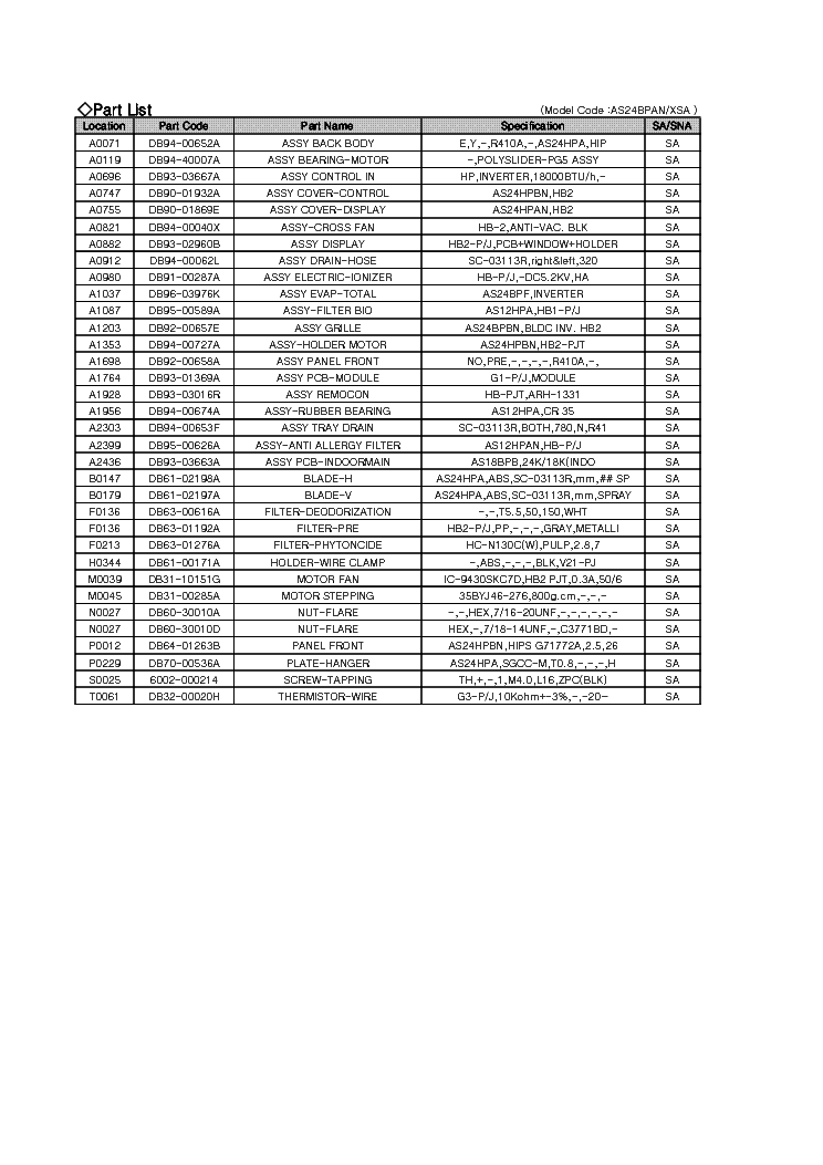 SAMSUNG AS24BPAN EXPLODED VIEWS PARTS LIST Service Manual download ...