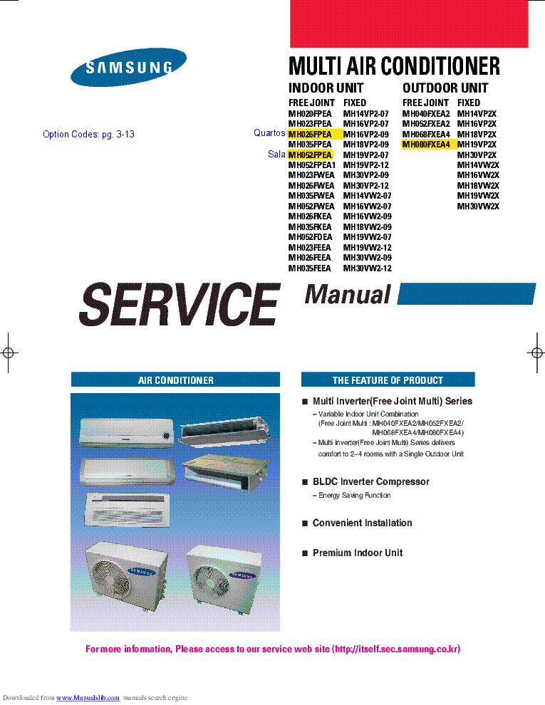 SAMSUNG MH020FPEA MH023 MH026 MH035 MH052 FWEA FKEA FDEA FEEA MH14VP2 MH16 MH18 MH19 MH30 VW2 MH040FXEA2 MH052 MH068 MH080FXEA4 SERIES AIR CONDITIONERS SM service manual