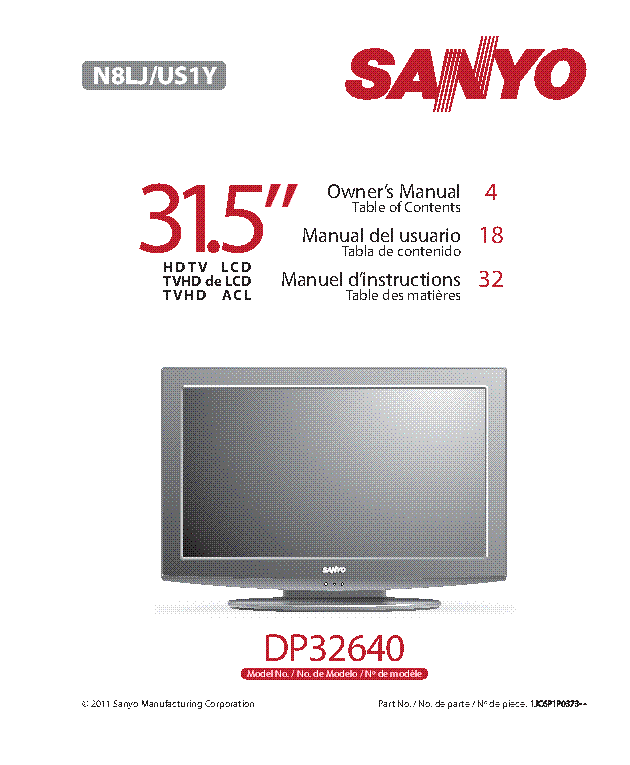 SANYO DP32640 N8LJ-US-1Y LCD HDTV 2011 OP SM Service Manual download