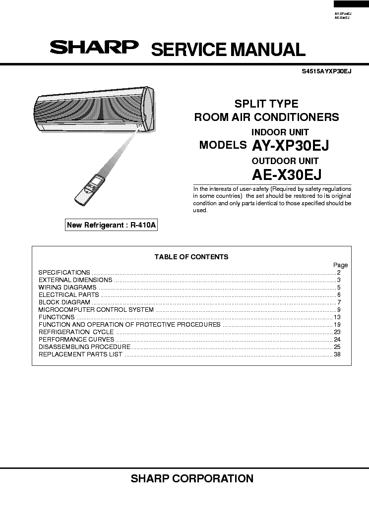 SHARP AY-XP30EJ AE-X30EJ AY-XP30EJ AE-X30EJ service manual (1st page)