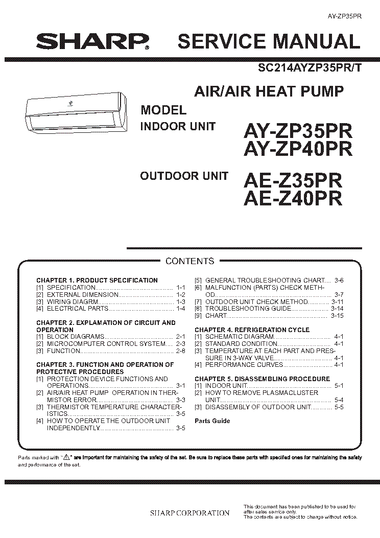 SHARP AY-ZP35PR AE-Z35PR AY-ZP40PR AE-Z40PR service manual (1st page)