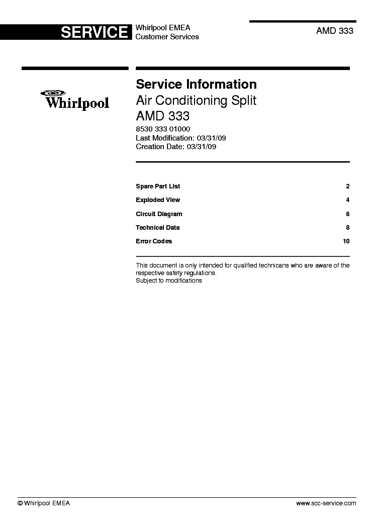 WHIRLPOOL AMD 333 service manual