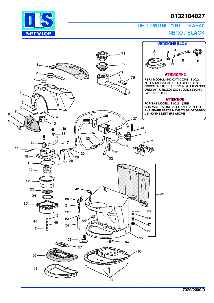 DELONGHI BAR40 EXPLODED VIEW service manual (1st page)