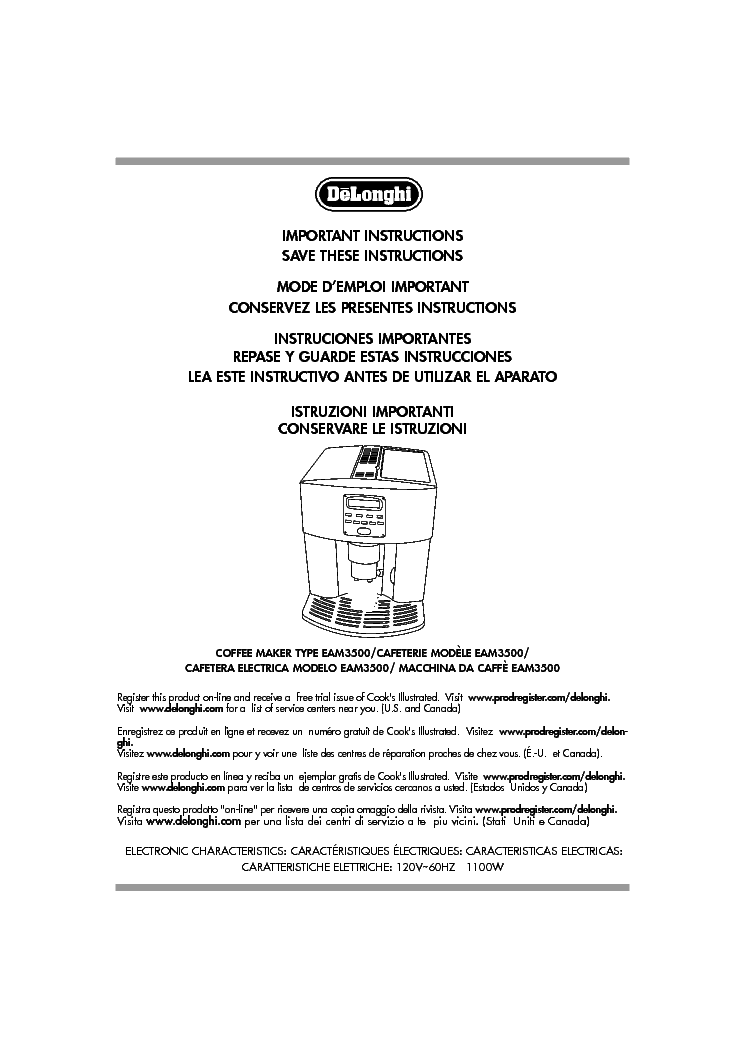 DELONGHI EAM 3500 COFFEEMAKER Service Manual download schematics