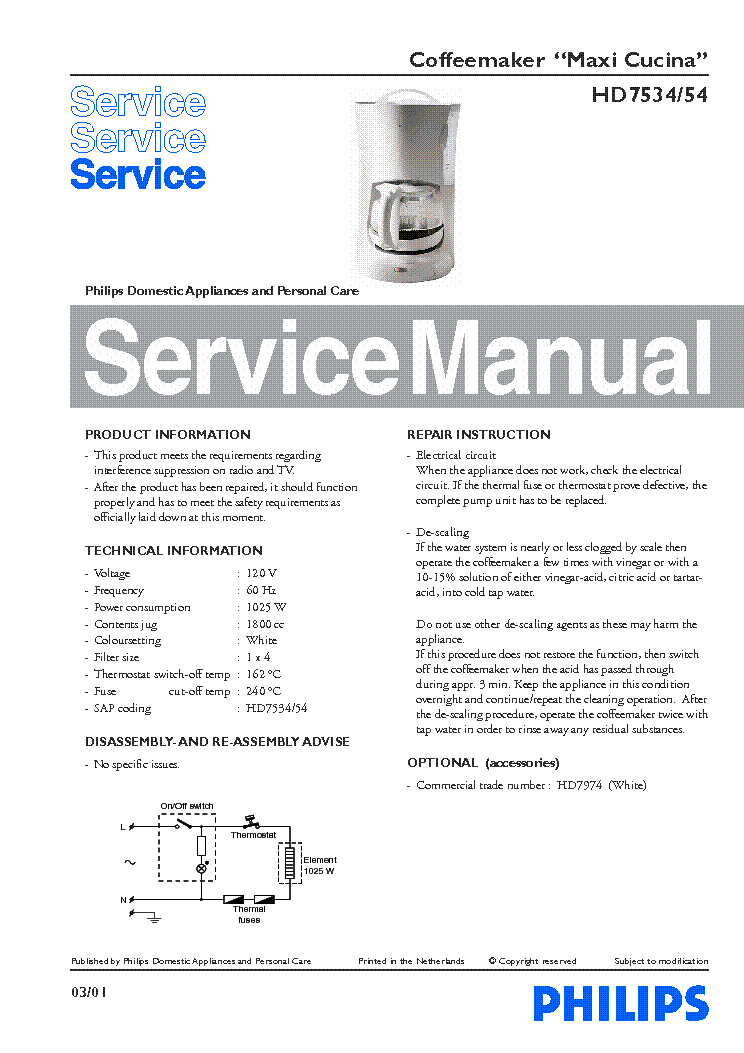 PHILIPS HD-7534-54 MAXI-CUCINA SM service manual (1st page)