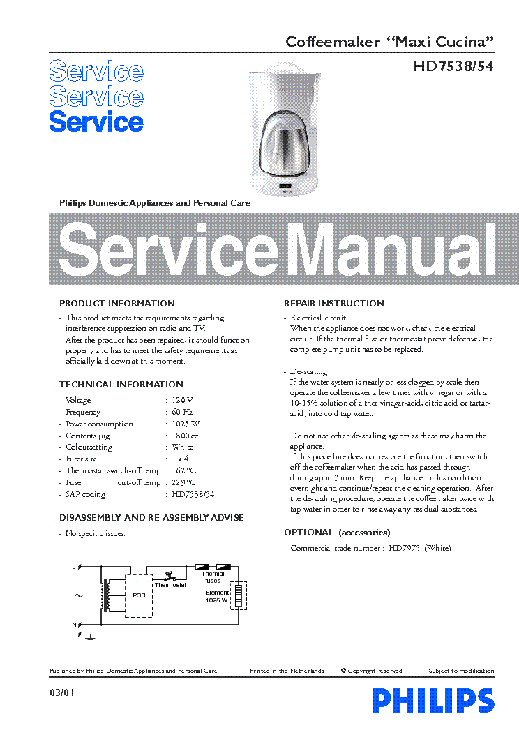 PHILIPS HD-7538-54 MAXI-CUCINA SM service manual (1st page)