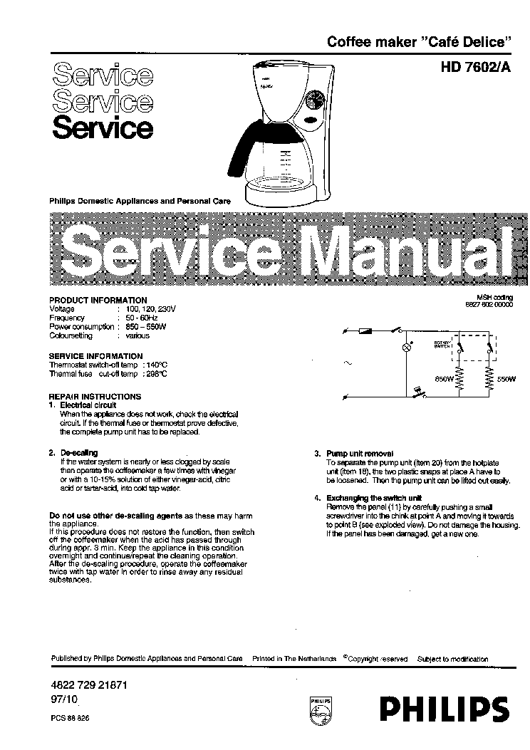 PHILIPS HD-7602-A CAFE-DELICE SM service manual (1st page)