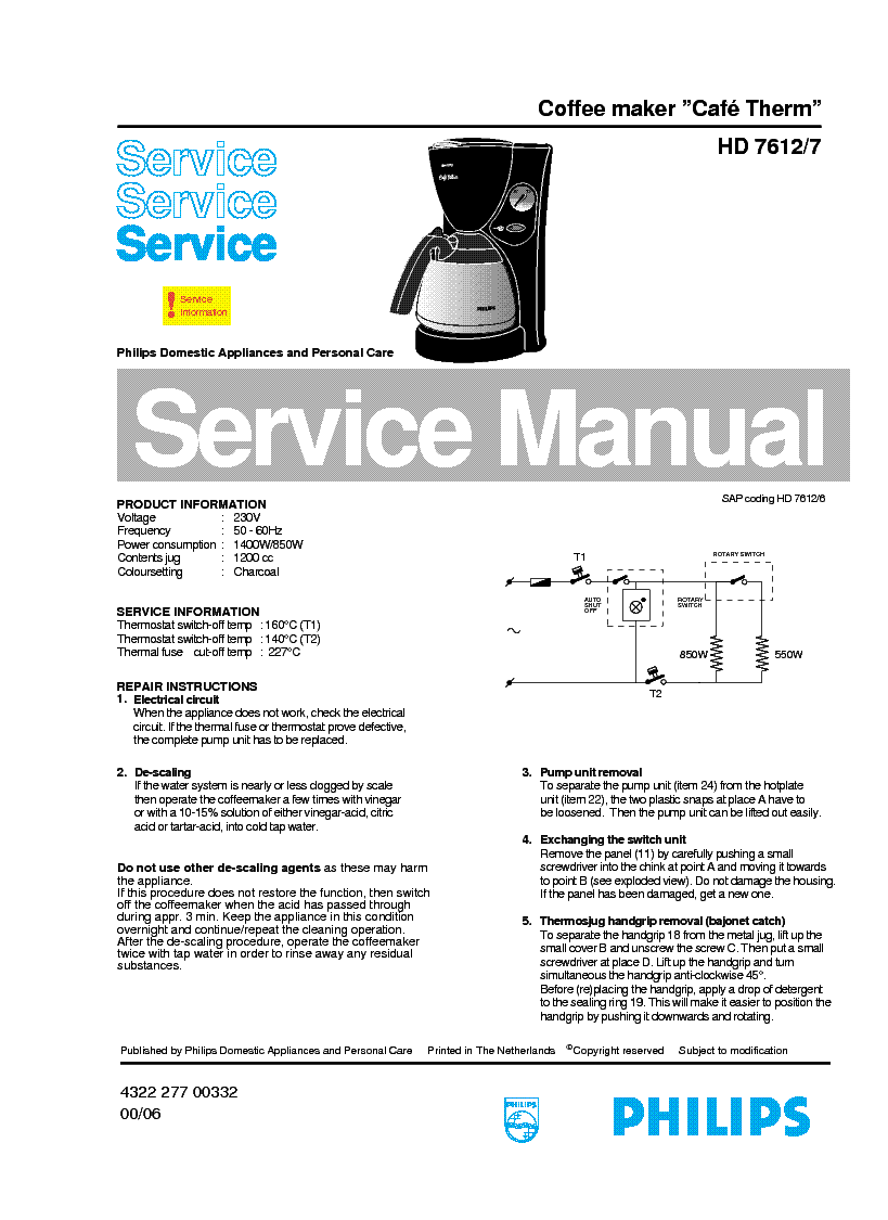 PHILIPS HD-7612-7 CAFE-THERM SM service manual
