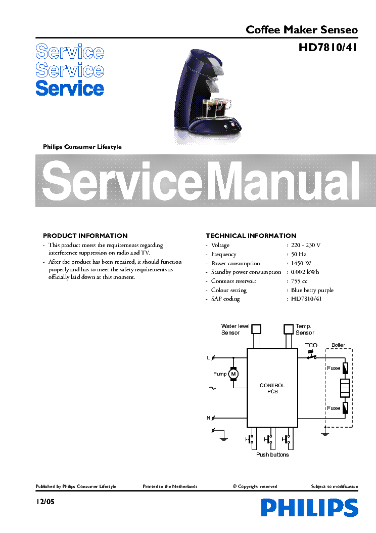 PHILIPS HD7810-41 COFFEE MAKER SENSEO service manual (1st page)