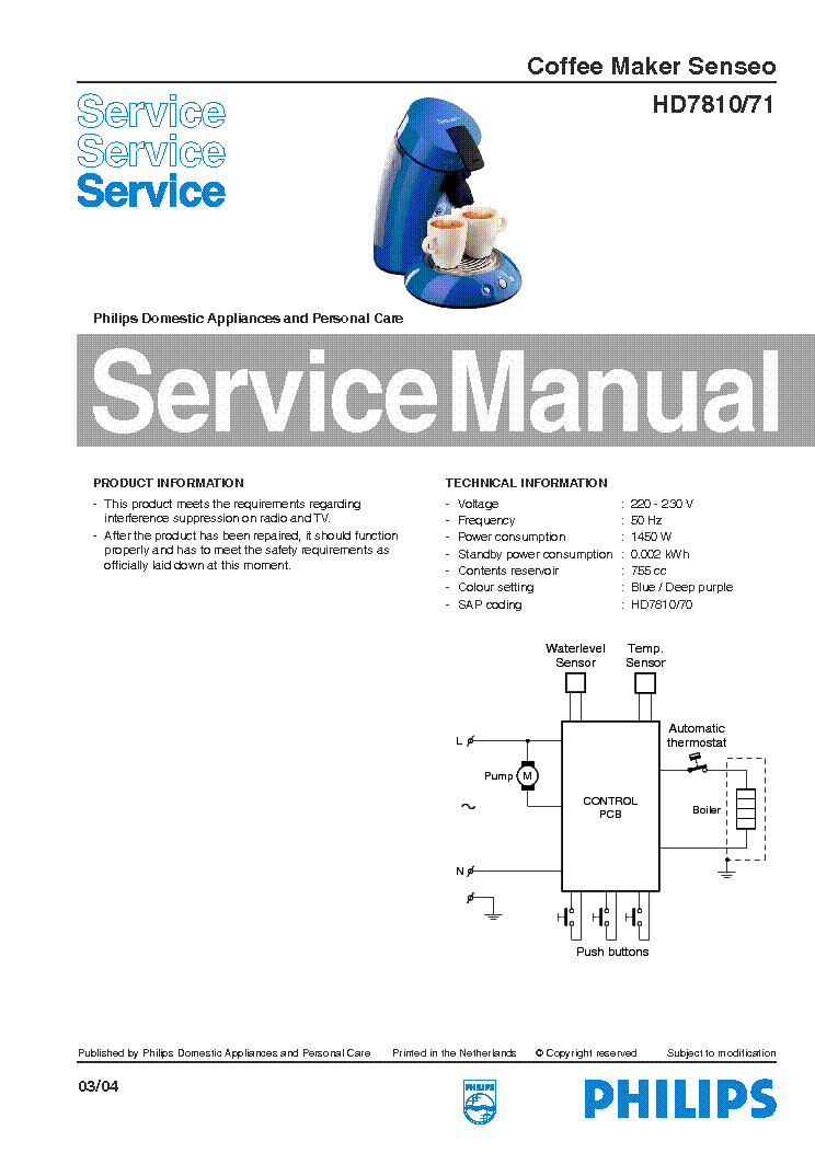 PHILIPS HD7810-71 SENSEO SM service manual (1st page)