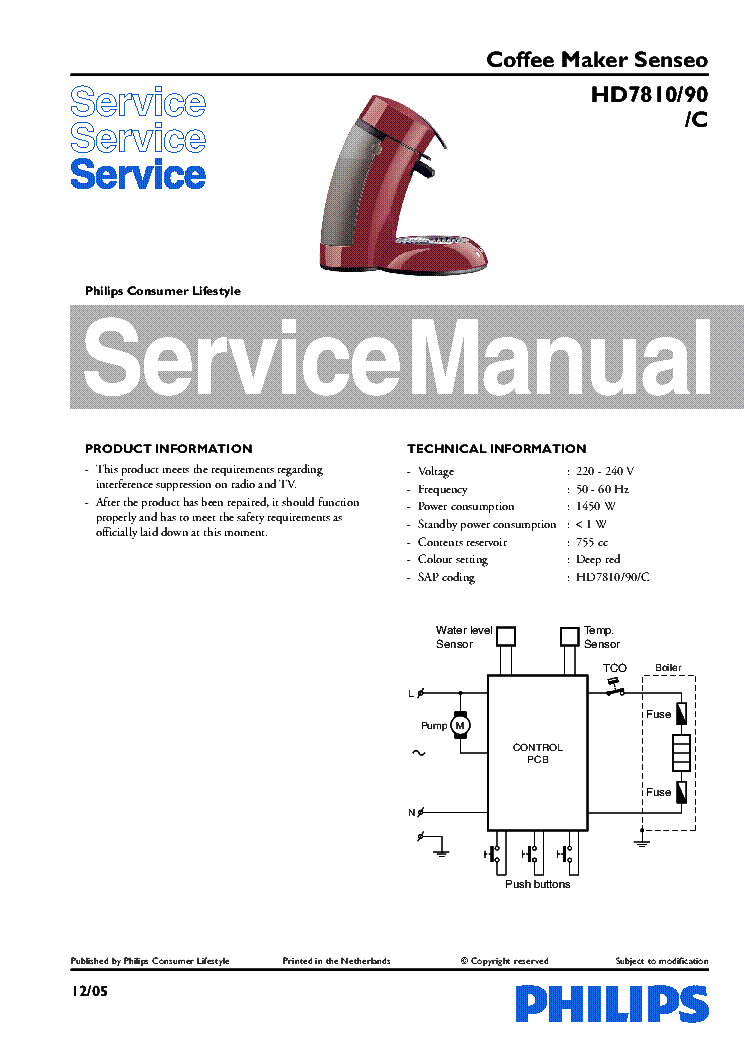 PHILIPS HD7810-90C COFFEE MAKER SENSEO service manual (1st page)