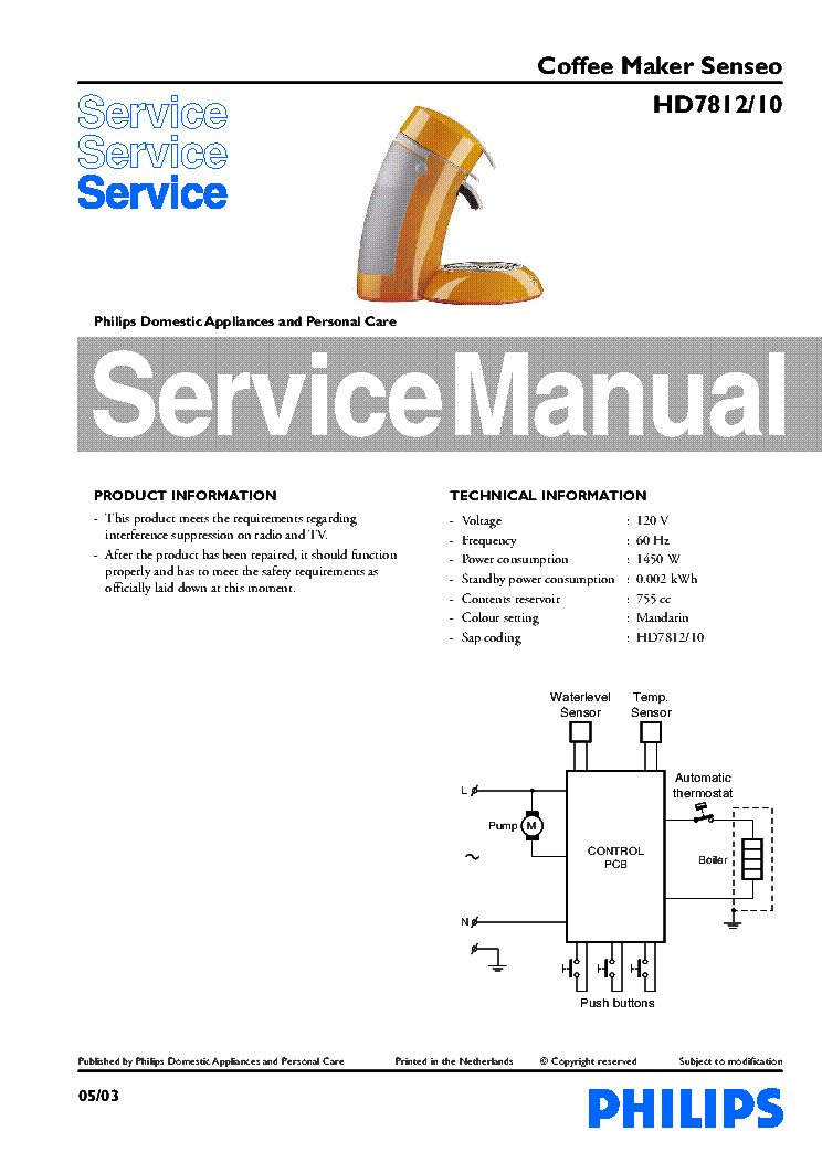 PHILIPS HD7812-10 COFFEE MAKER SENSEO service manual (1st page)
