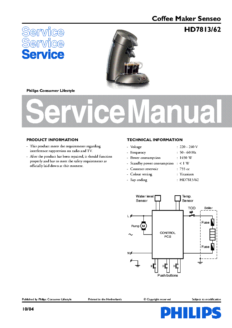 PHILIPS HD7813-62 COFFEE MAKER SENSEO service manual (1st page)