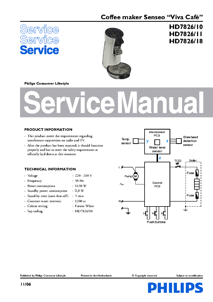 PHILIPS HD7826-10 HD7826-11 HD7826-18 COFFEE MAKER SENSEO service manual (1st page)