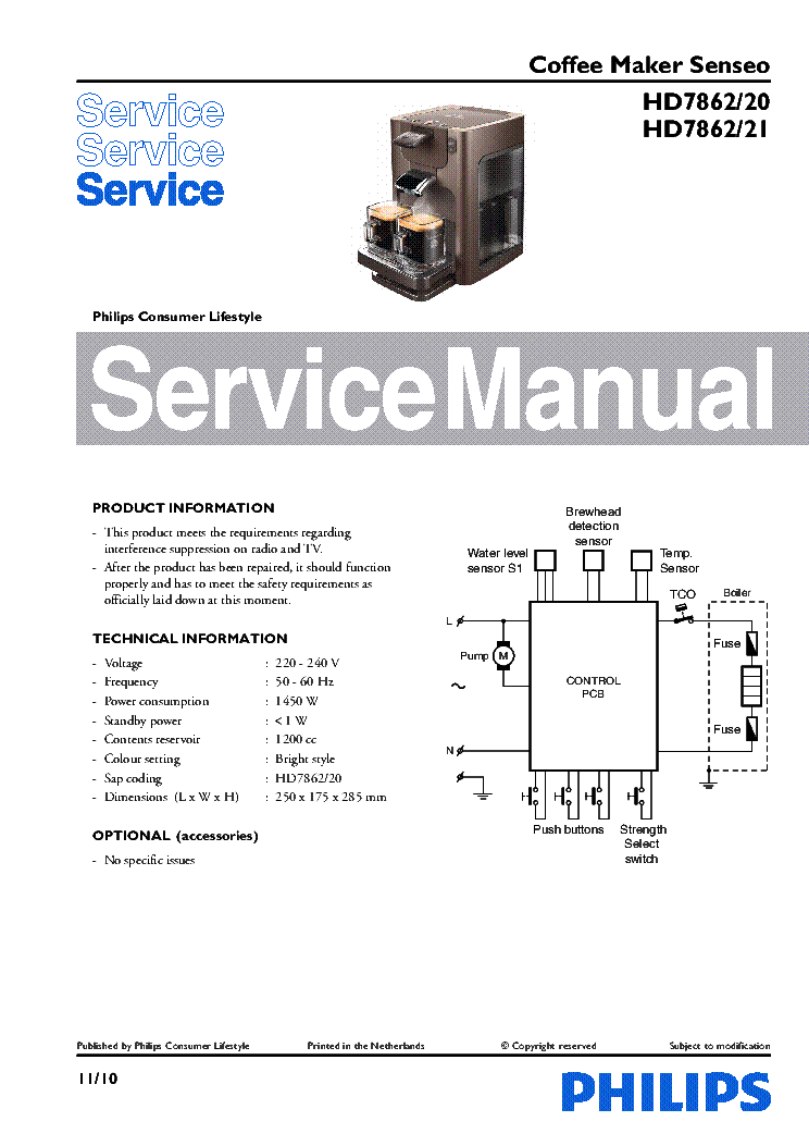 PHILIPS HD7862-20 HD7862-21 COFFEE MAKER SENSEO service manual (1st page)