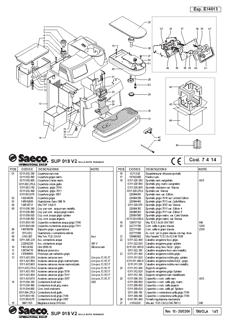 SAECO-VIENNA BLACK KAVEFOZOGEP Service Manual download, schematics